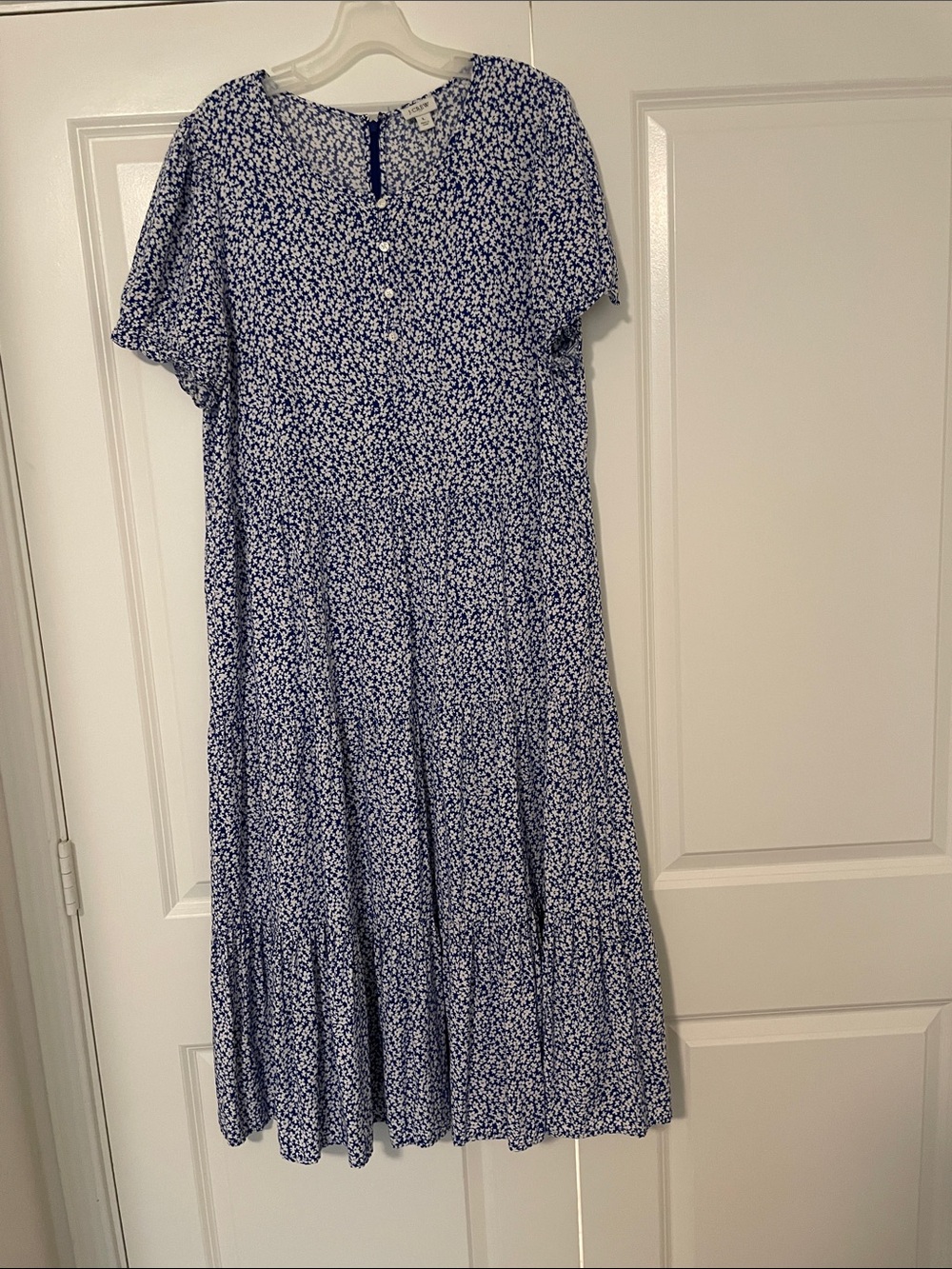 J Crew Navy and White Floral Button-Front Midi Dress